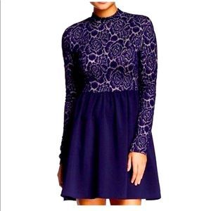NWT Altar’d State Navy Blue and Gold Lace Long Sleeve Dress XS